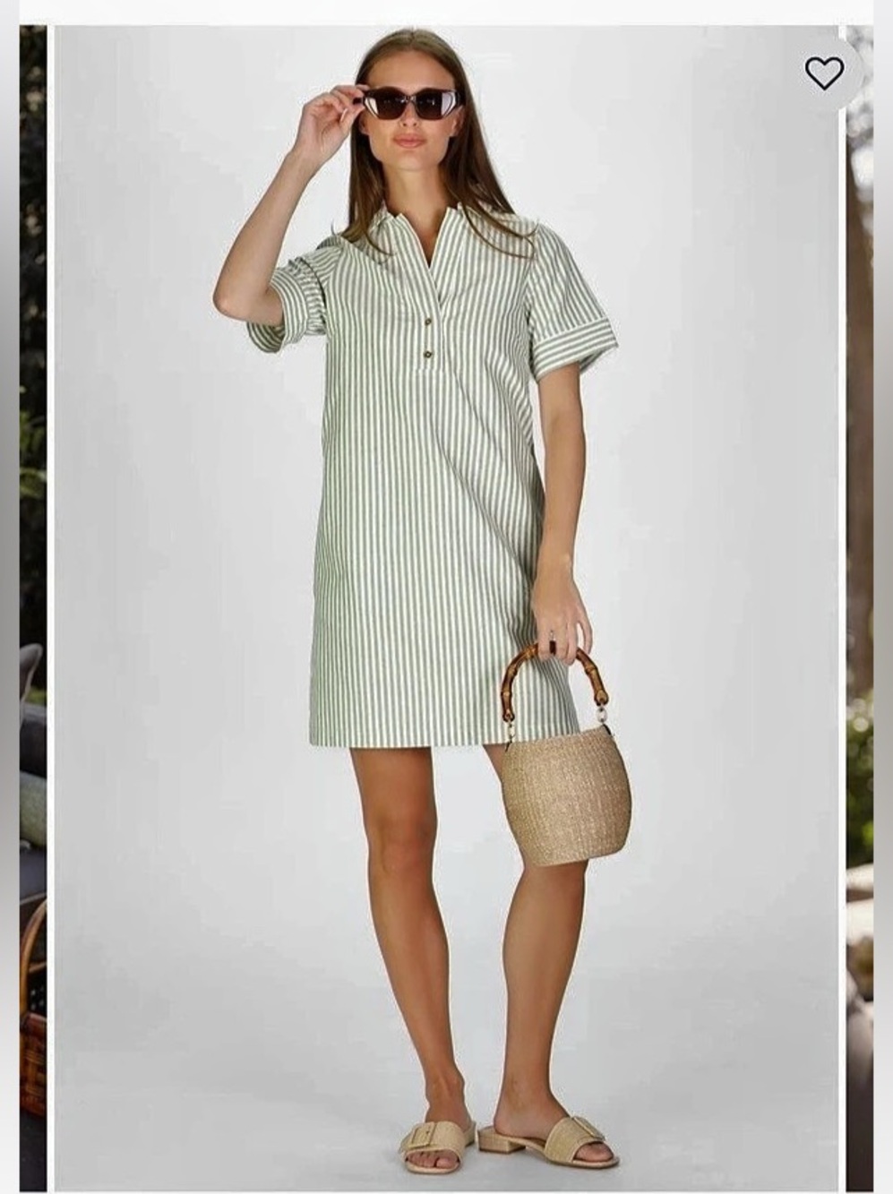 Duffield Lane Banks Dress In Green Oxford Stripe Sz S